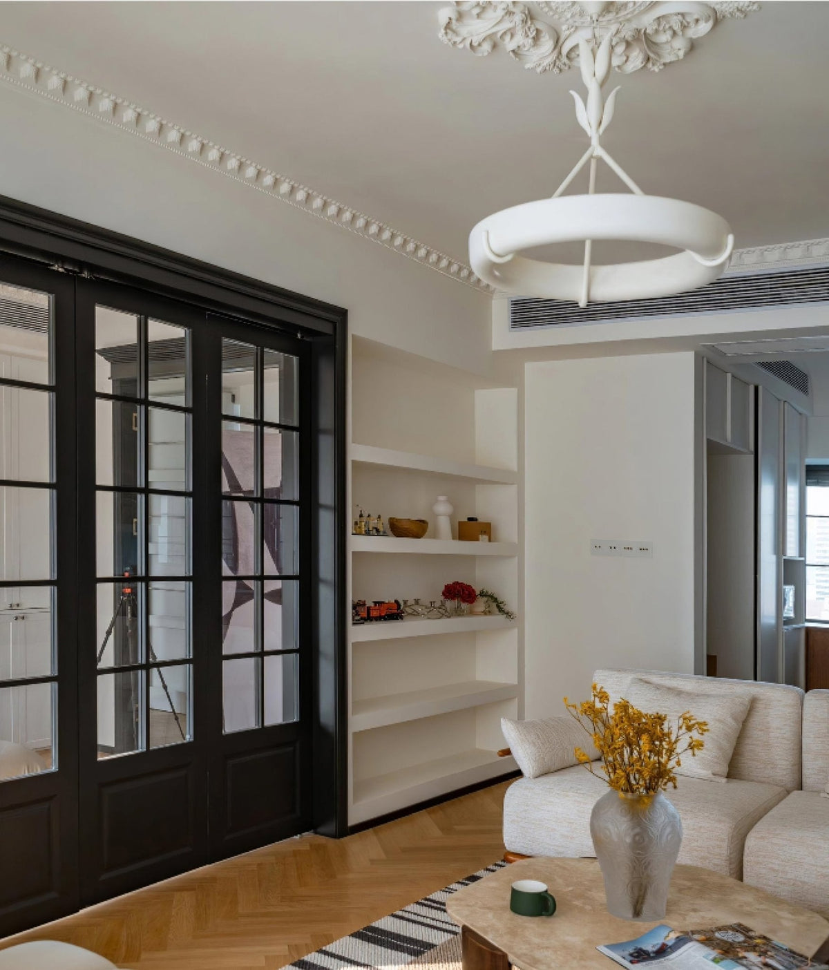 Eixor lámpara de araña de yeso blanca forma floral minimalista