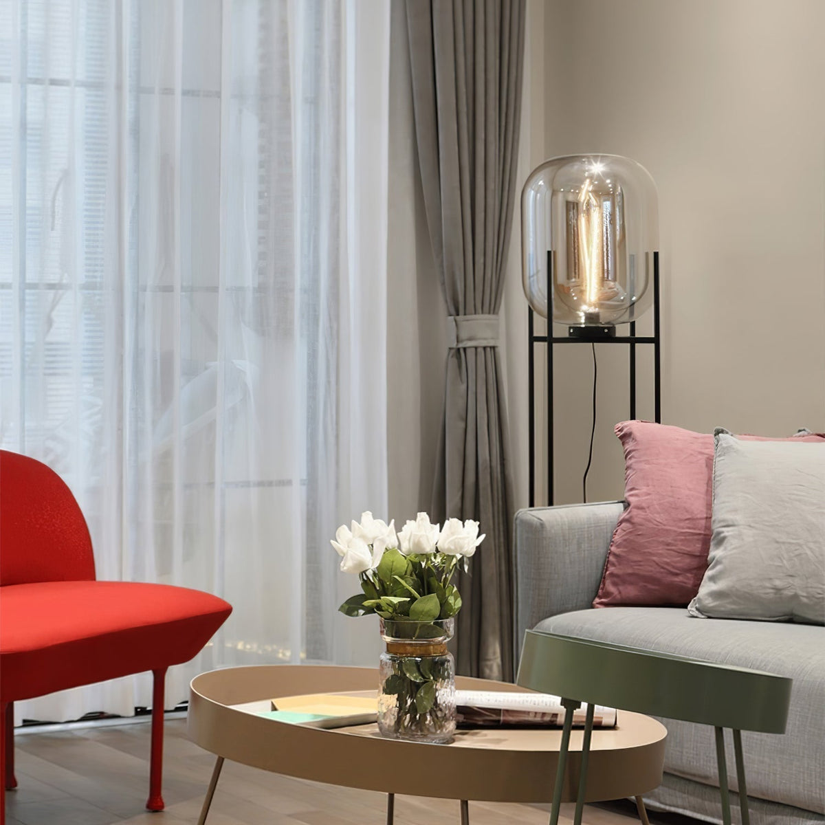Liorivelia lámpara de pie de vidrio industrial