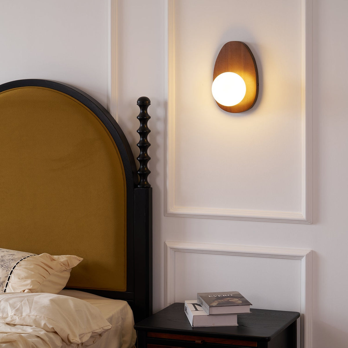 Nylaeiel aplique de pared de estilo nórdico con casquillo de enchufe en madera de nogal y vidrio enchufable