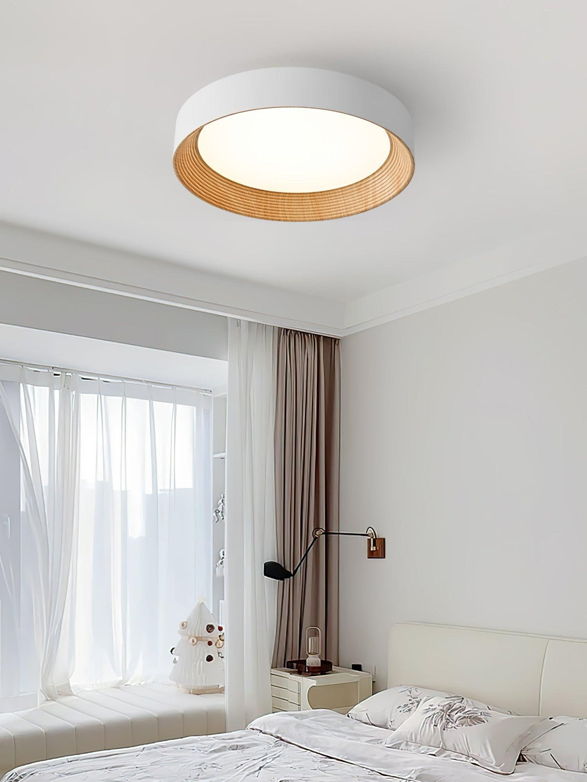 Elvirelle lámpara de techo anillo de madera minimalista regulable