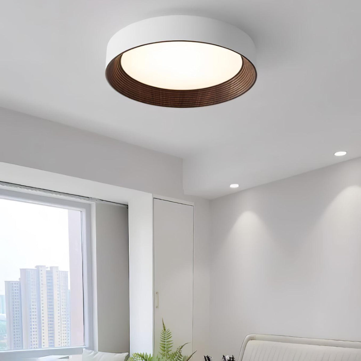 Elvirelle lámpara de techo anillo de madera minimalista regulable