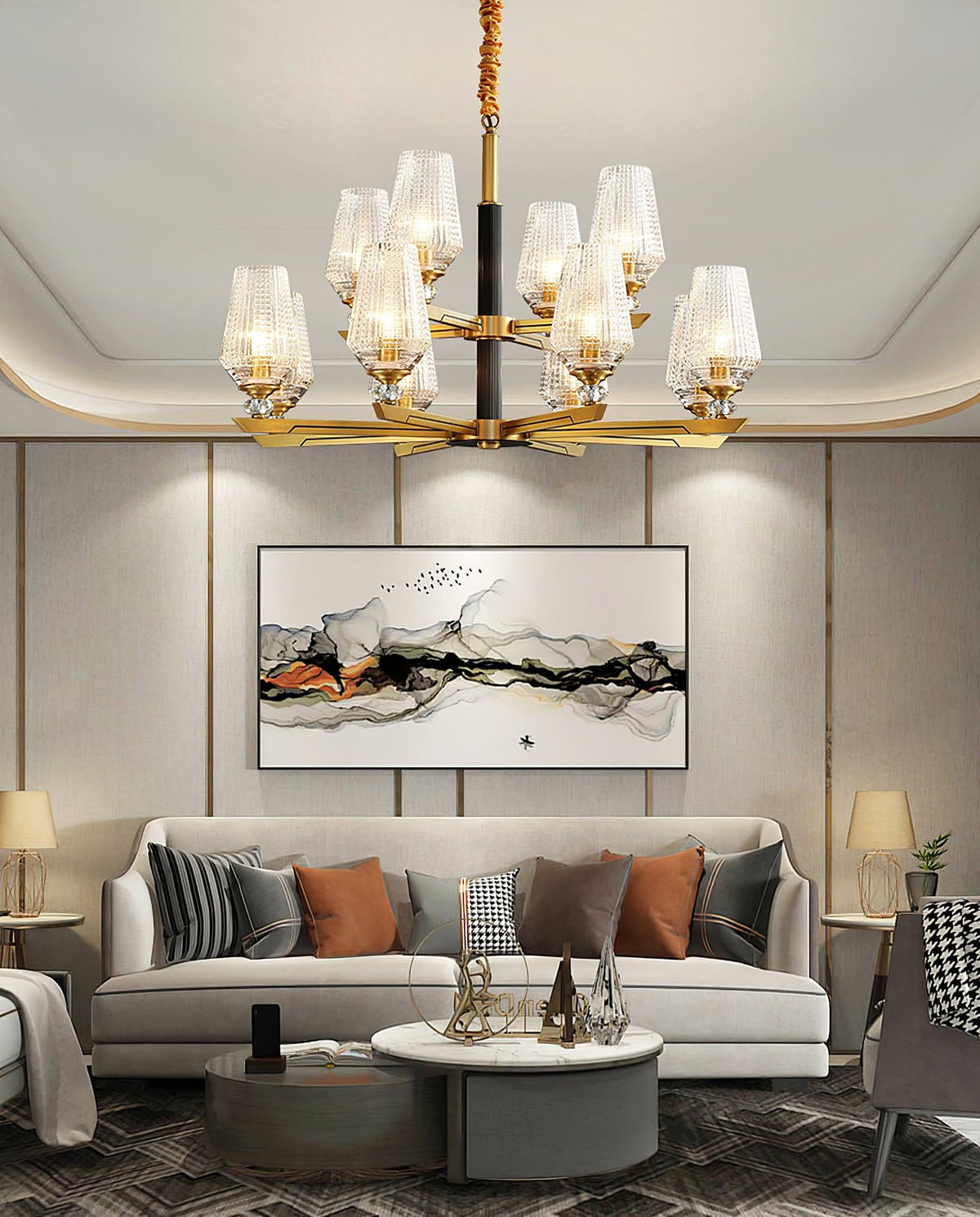 Astra lámpara de araña de lujo hexagonal en latón