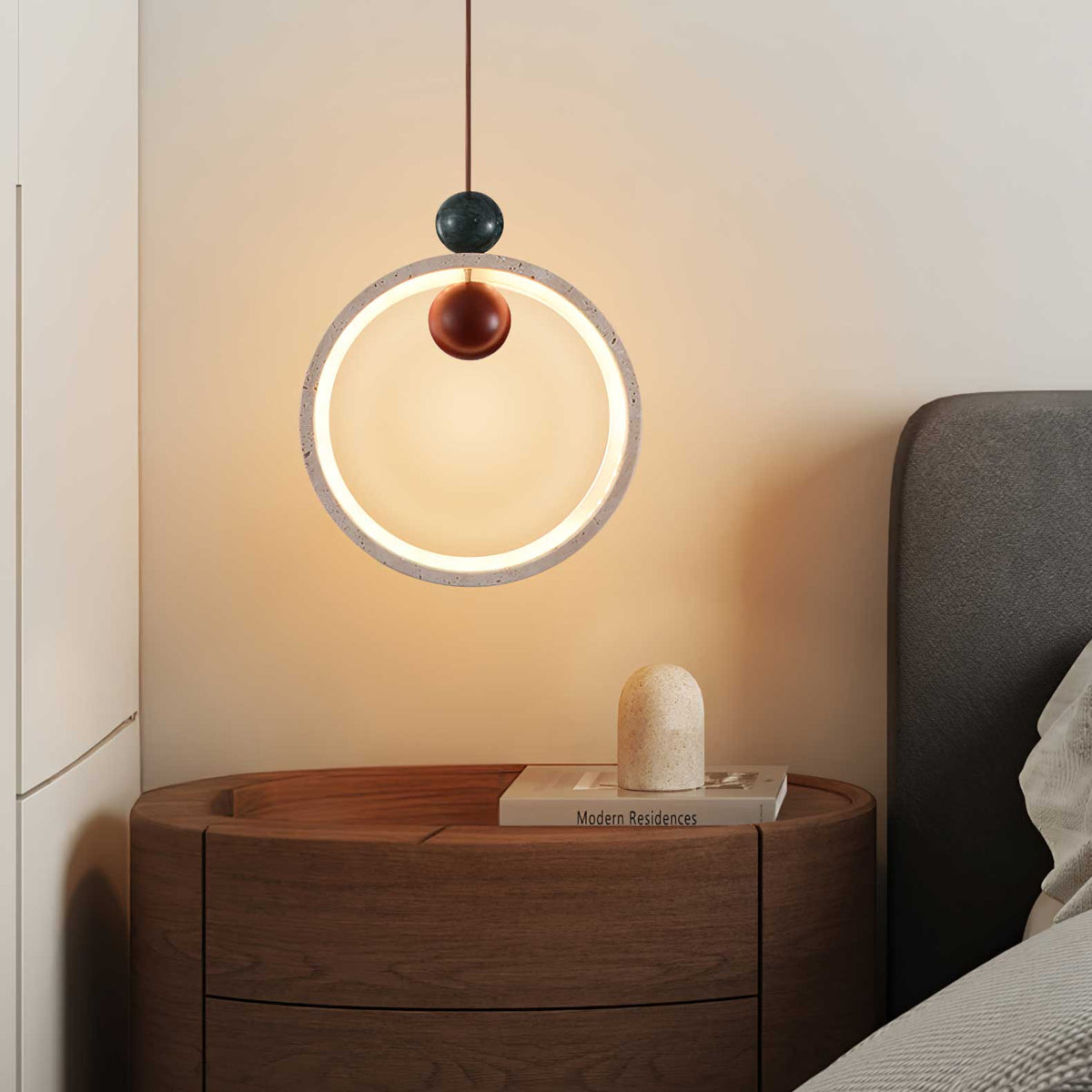 Vovinyra lámpara colgante circular de travertino