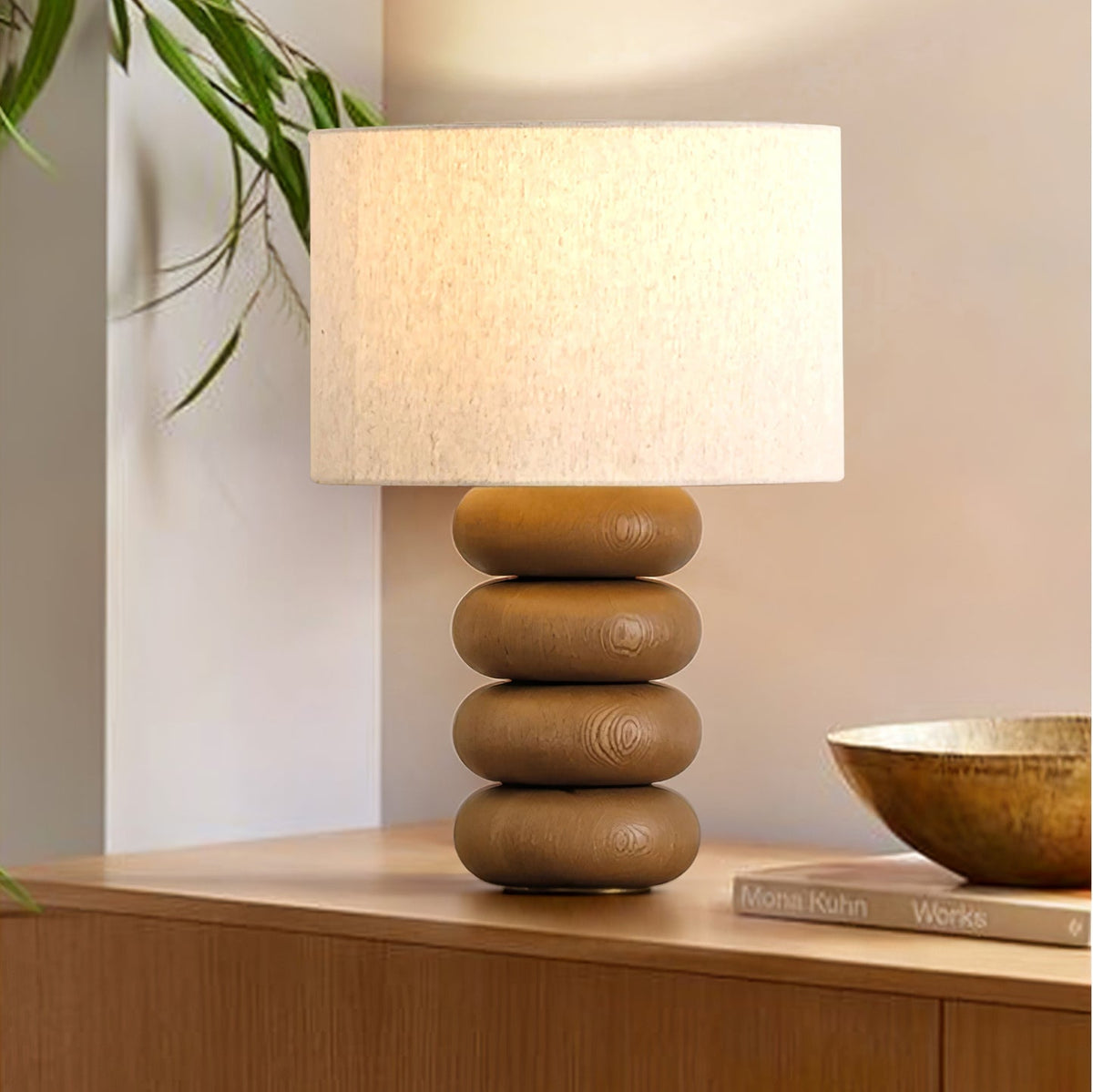 Lild lámpara de mesa de madera y tejido