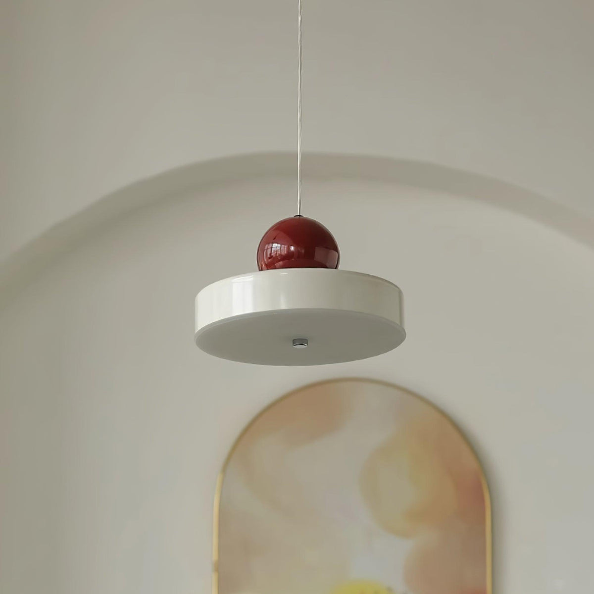 Lámpara colgante de metal roja con pantalla esférica moderna de acento esfera