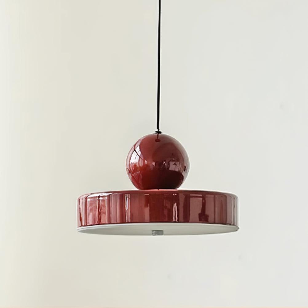 Lámpara colgante de metal roja con pantalla esférica moderna de acento esfera