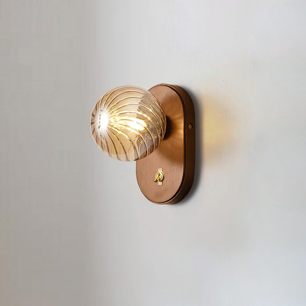 Aplique de pared cuerpo de madera vidrio esmerilado ámbar esfera color nogal moderno acento