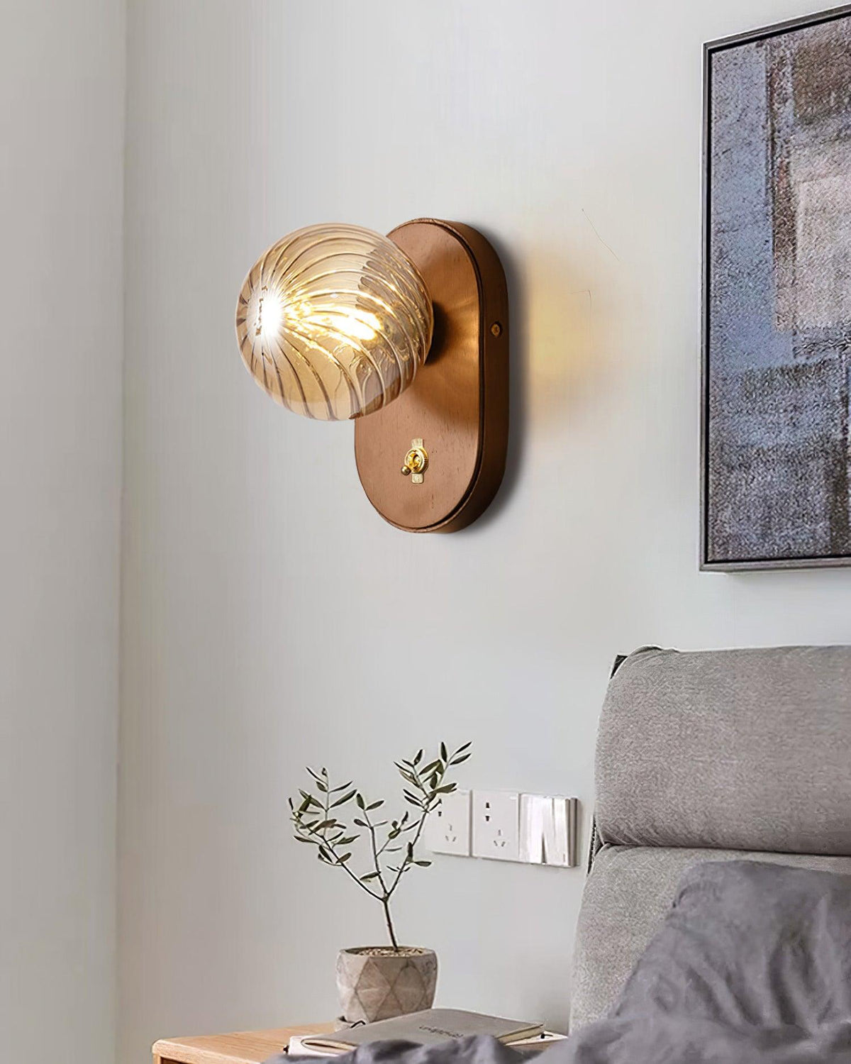 Aplique de pared cuerpo de madera vidrio esmerilado ámbar esfera color nogal moderno acento
