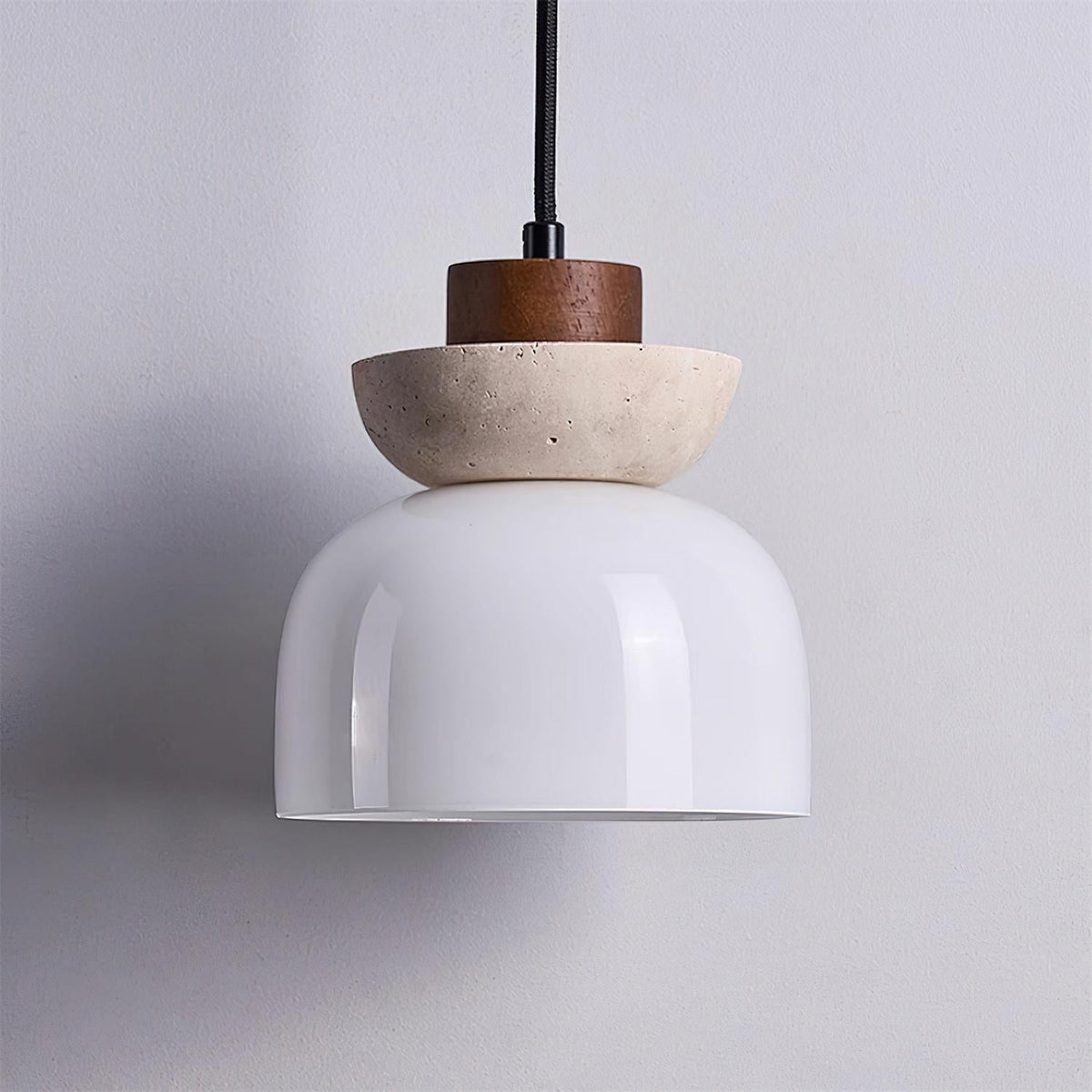 Norenx lámpara colgante cúpula de vidrio con anillo de travertino