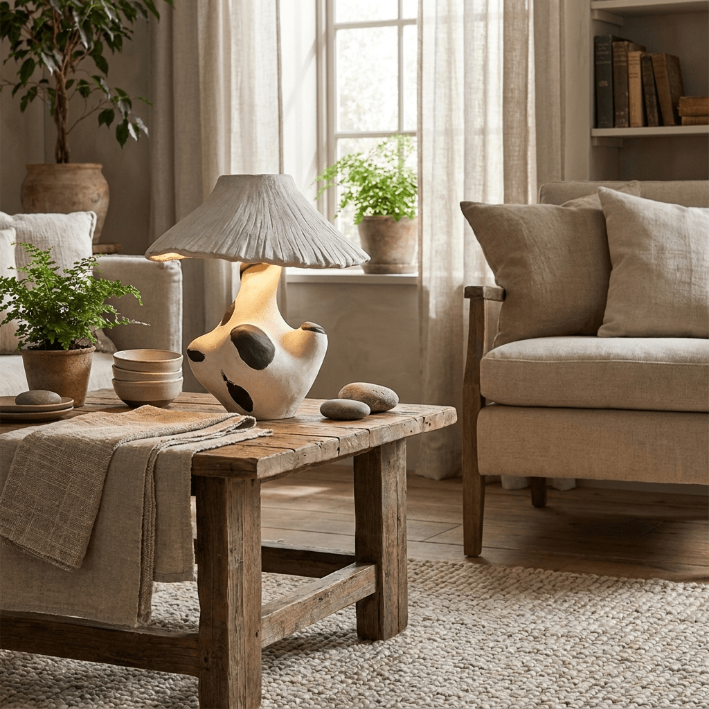 Pebble-Inlay lámpara de mesa escultórica en yeso