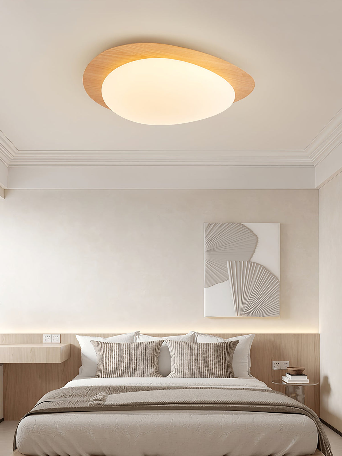 Sylenia lámpara de techo Pebble en nogal con acabado de grano de madera y pantalla de acrílico LED