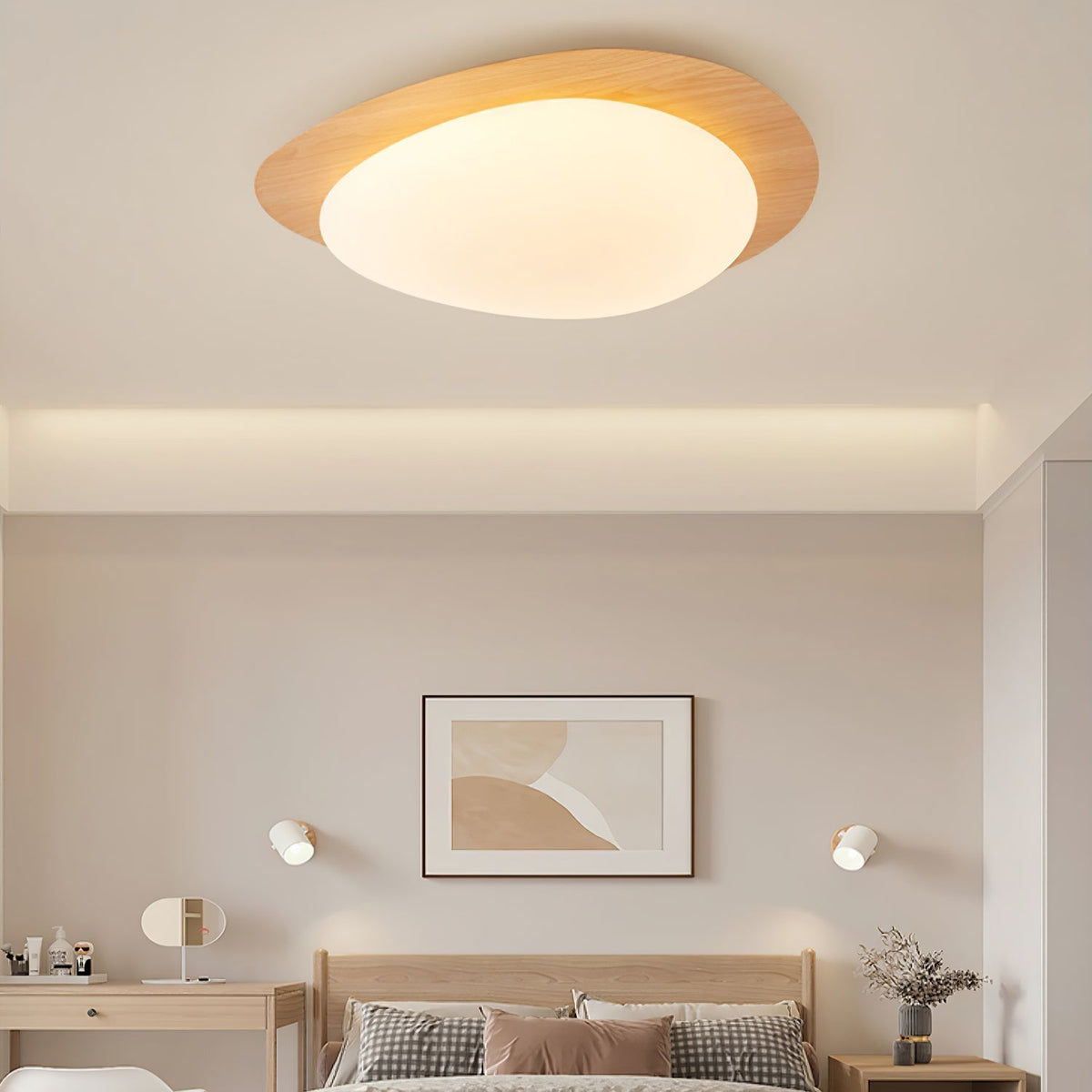 Sylenia lámpara de techo Pebble en nogal con acabado de grano de madera y pantalla de acrílico LED