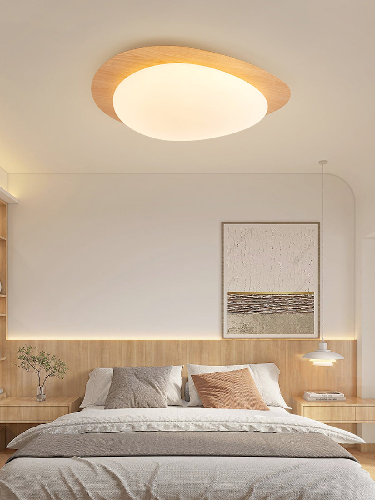 Sylenia lámpara de techo Pebble en nogal con acabado de grano de madera y pantalla de acrílico LED