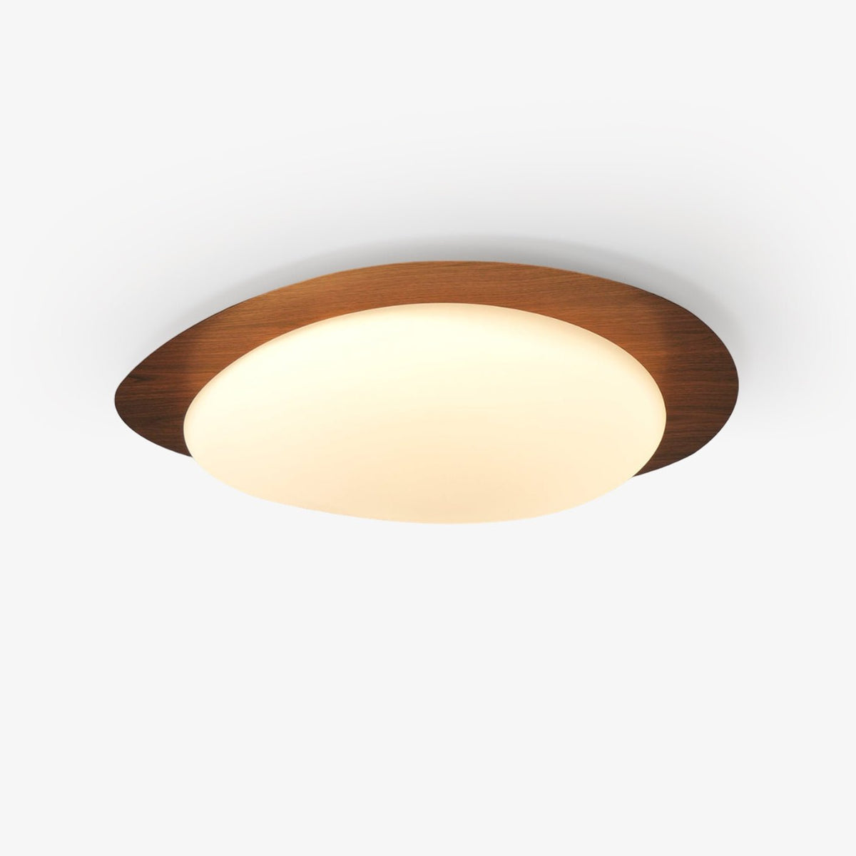 Sylenia lámpara de techo Pebble en nogal con acabado de grano de madera y pantalla de acrílico LED