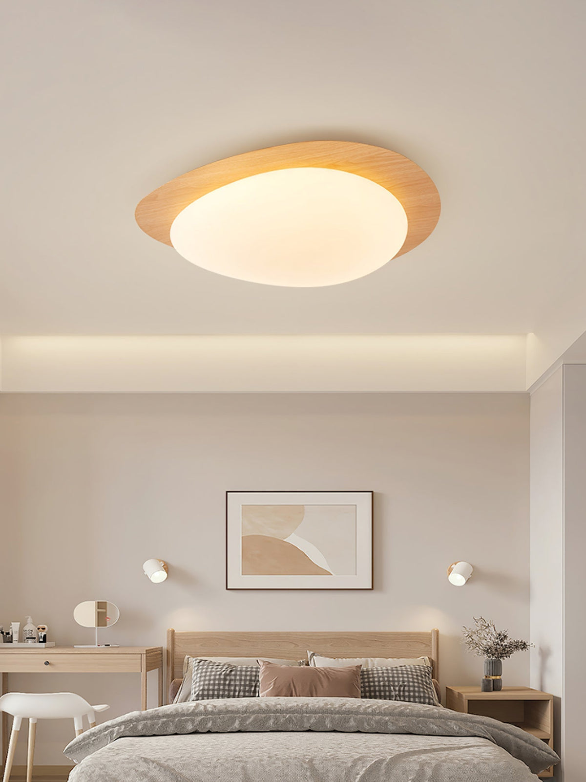 Sylenia lámpara de techo Pebble en nogal con acabado de grano de madera y pantalla de acrílico LED