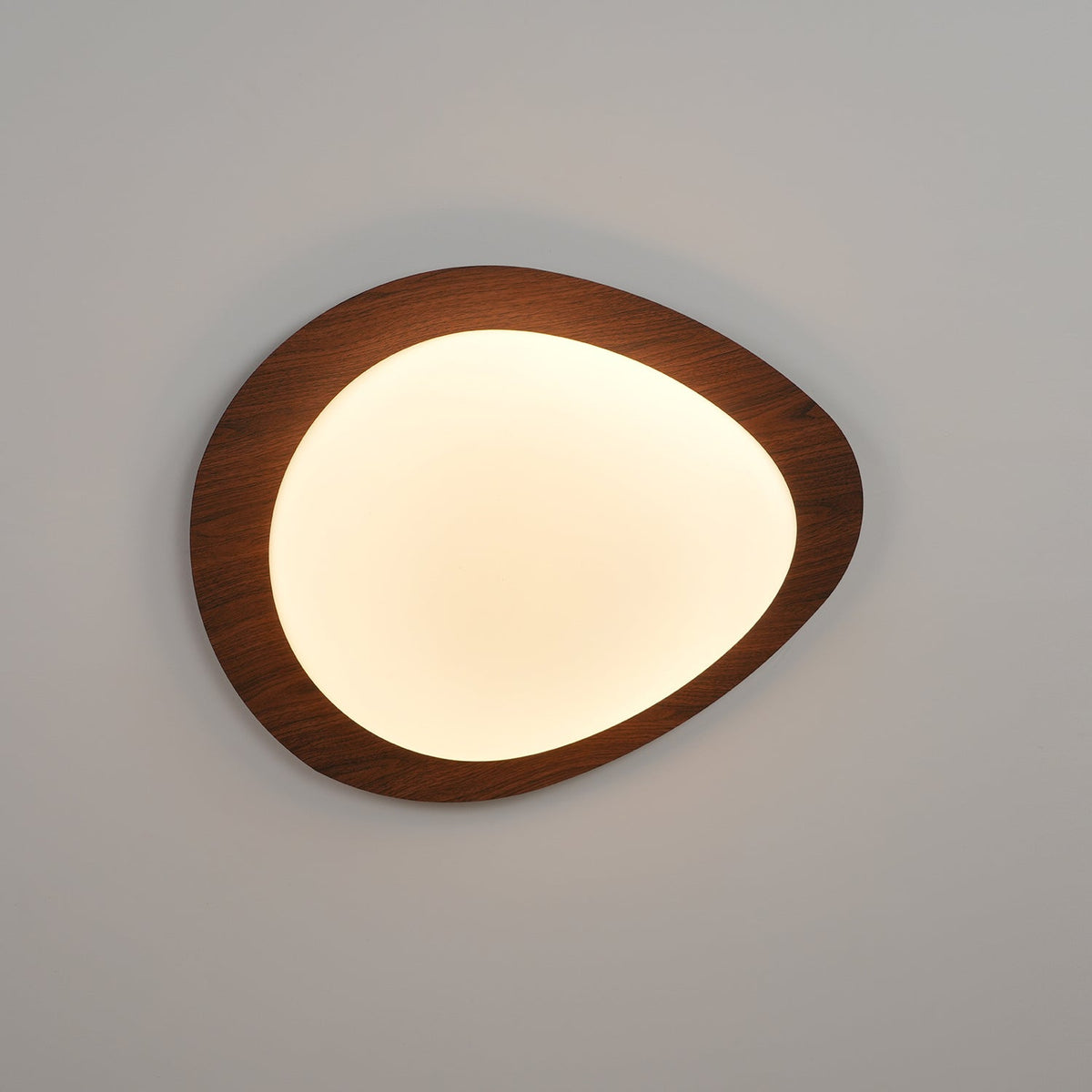 Sylenia lámpara de techo Pebble en nogal con acabado de grano de madera y pantalla de acrílico LED