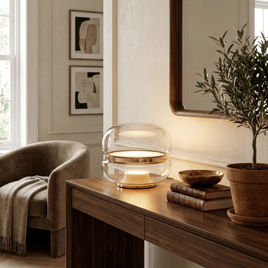 Eirelena lámpara de mesa con vidrio ahumado