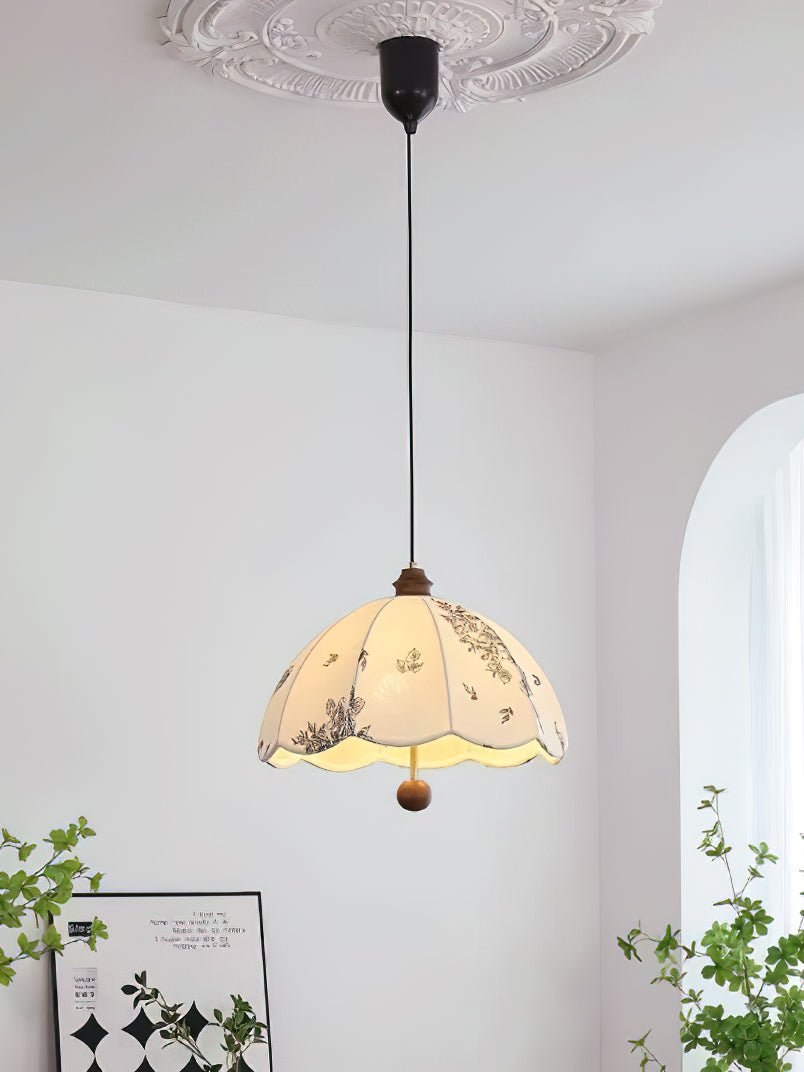 Vevenir lámpara colgante pétalo Whisper de madera y tejido