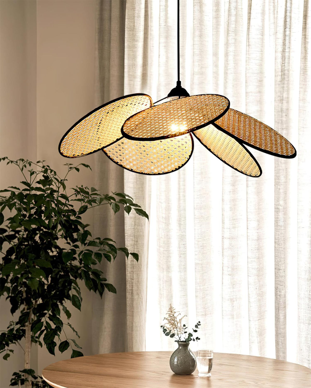 Vemarora lámpara colgante Premium elegancia Petals de ratán con tejido