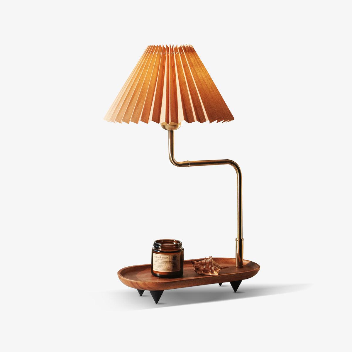 Rinenina lámpara de mesa de madera y tejido vintage