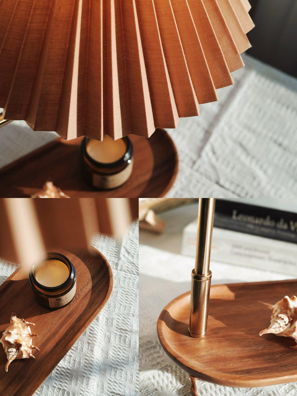 Rinenina lámpara de mesa de madera y tejido vintage