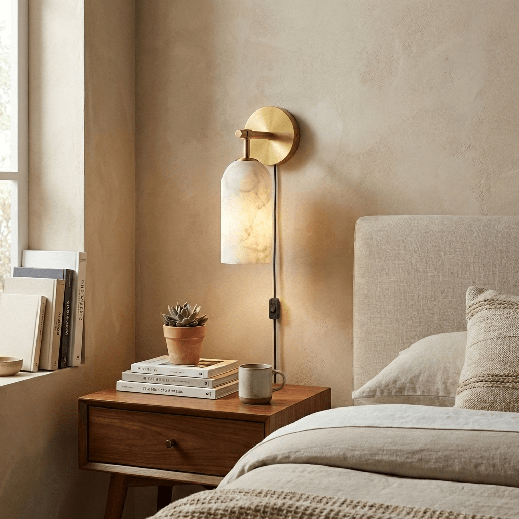 Pillar aplique de pared alabastro con enchufe enchufable