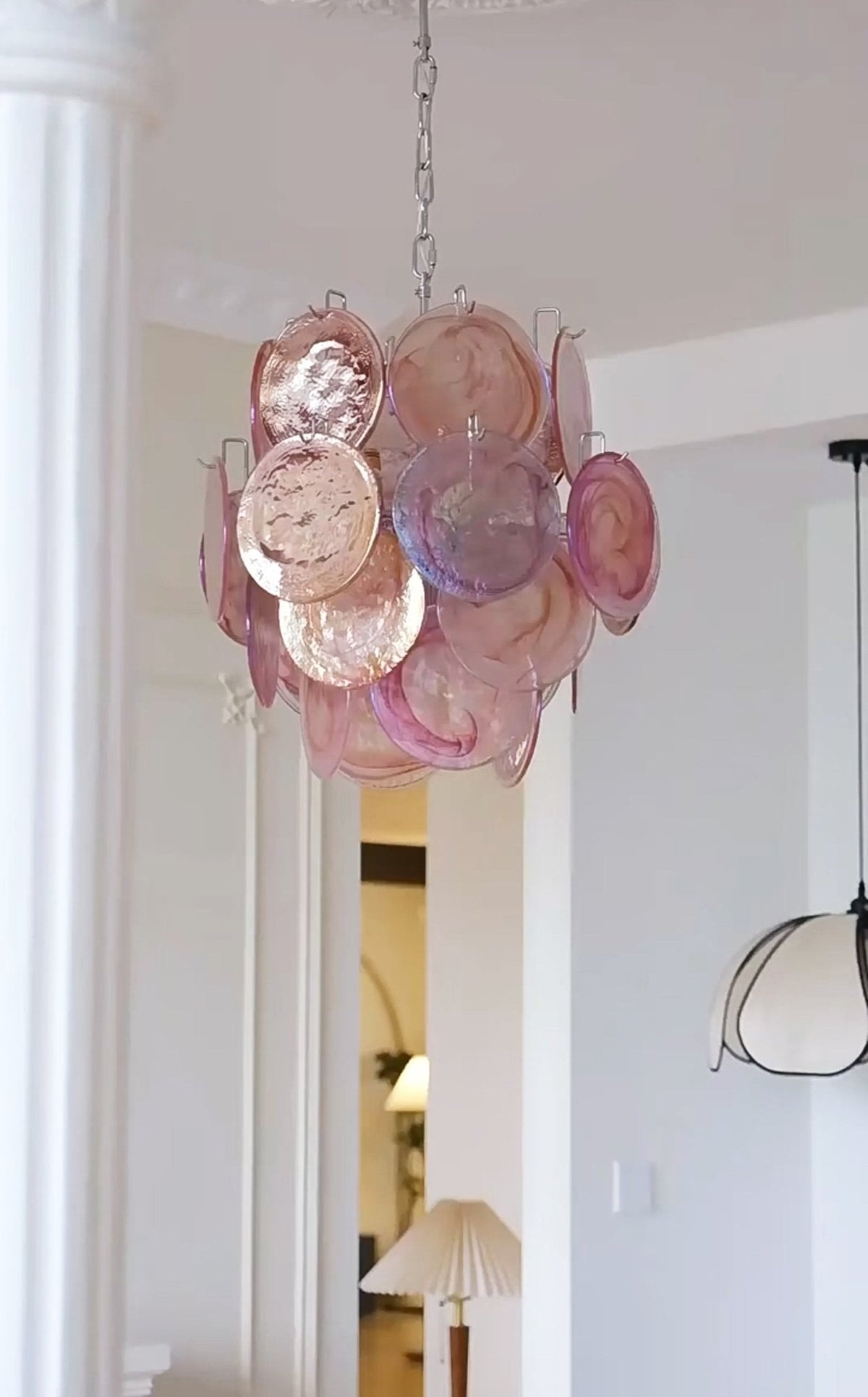 Celisaria lámpara de araña de vidrio Murano rosa vintage con encanto