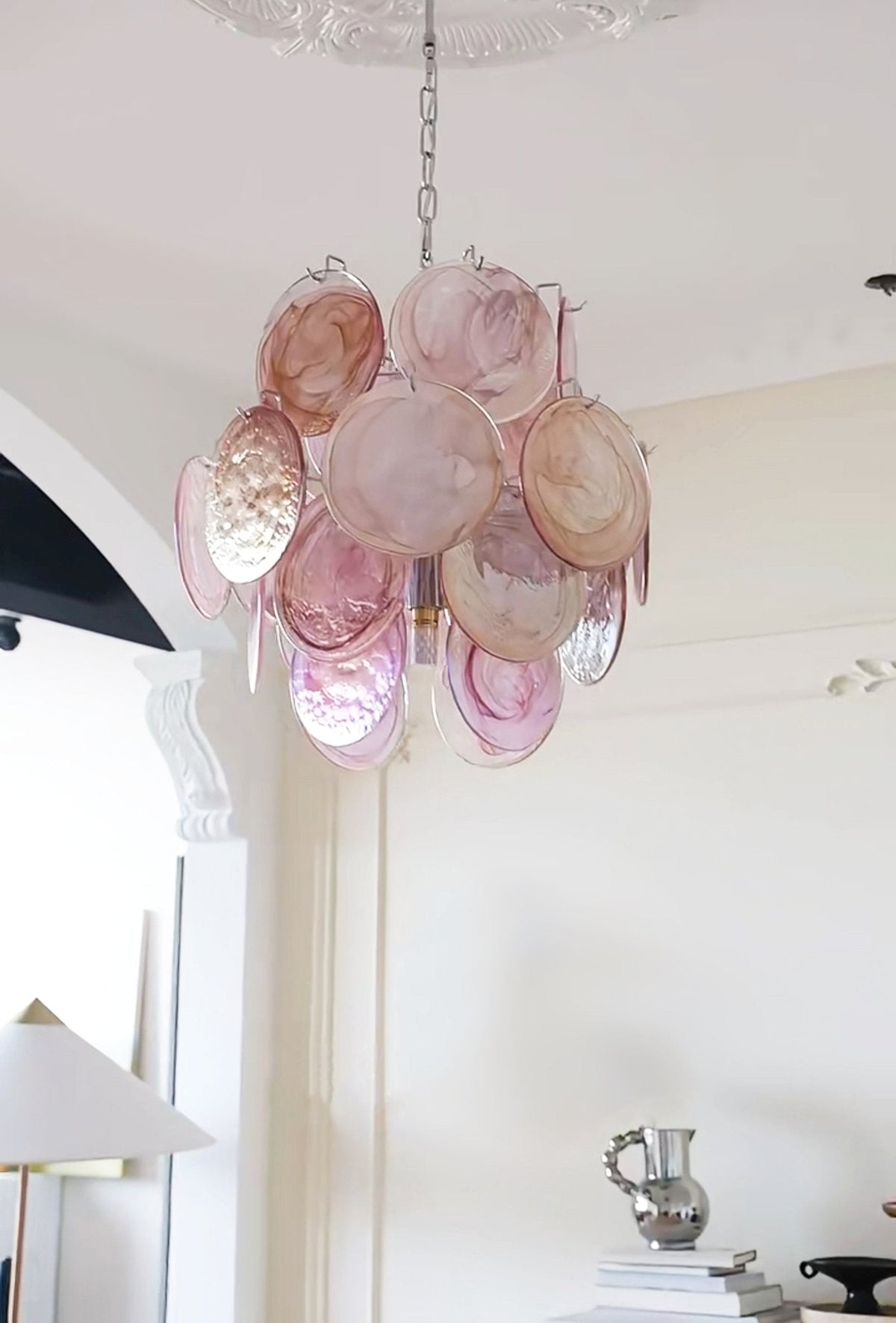 Celisaria lámpara de araña de vidrio Murano rosa vintage con encanto