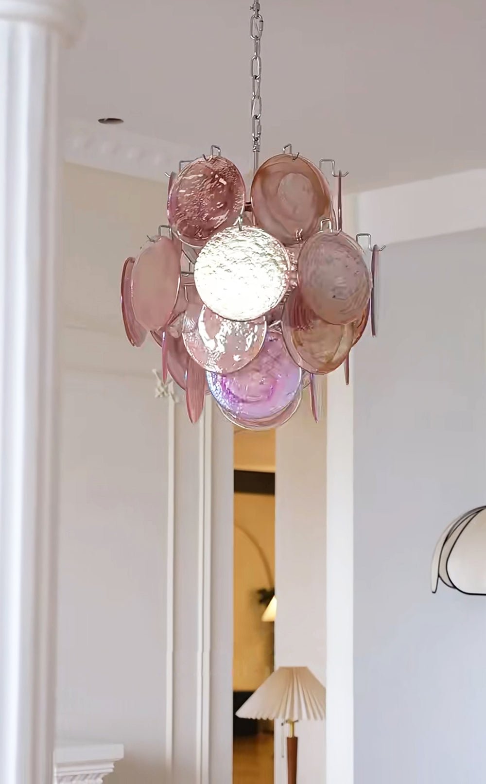 Celisaria lámpara de araña de vidrio Murano rosa vintage con encanto