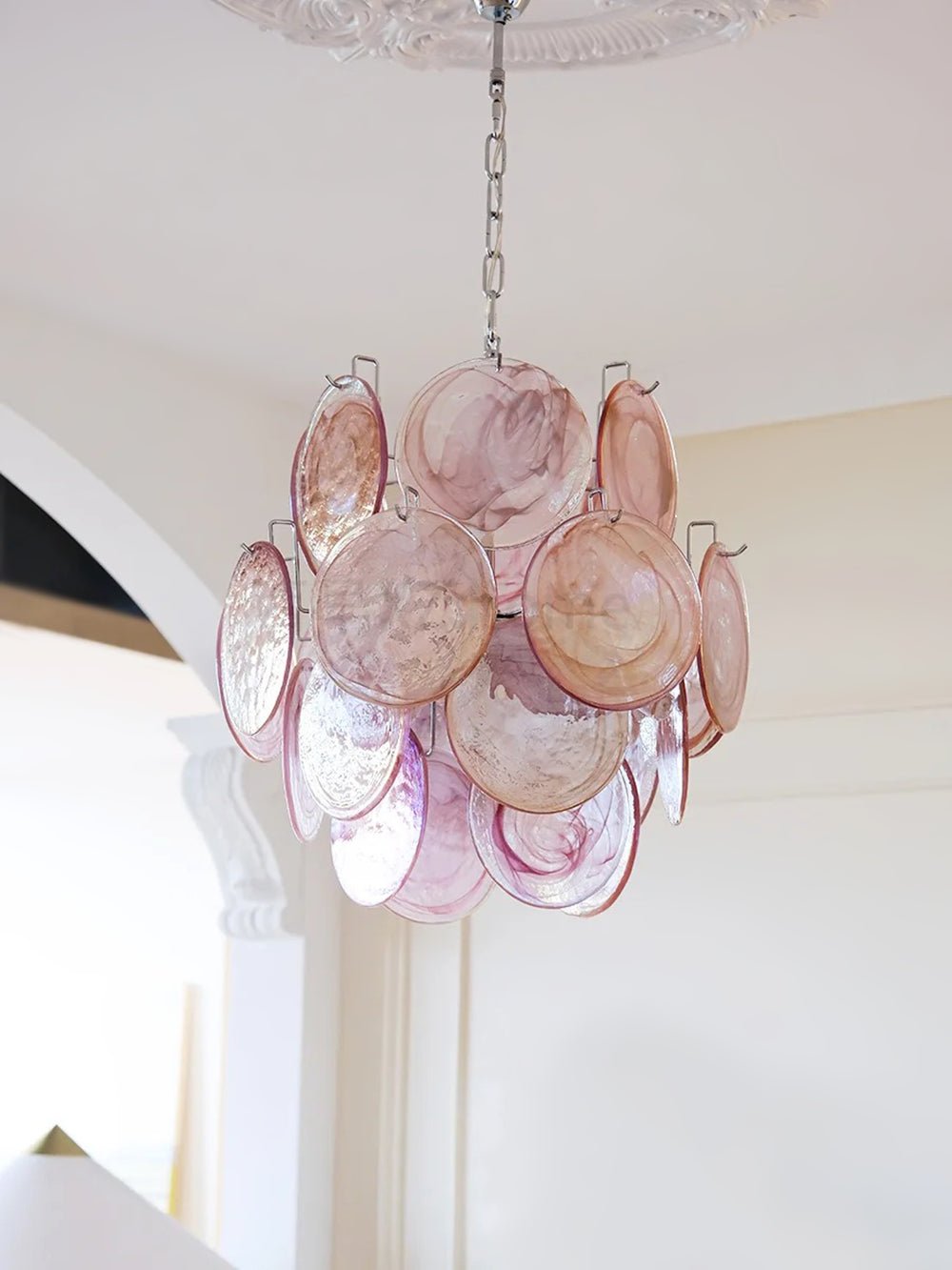 Celisaria lámpara de araña de vidrio Murano rosa vintage con encanto