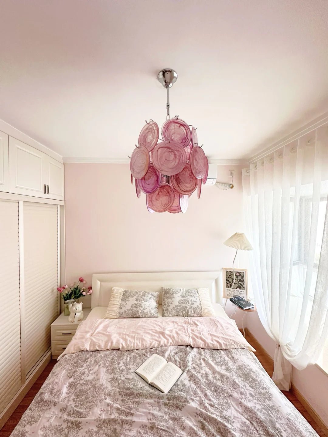 Celisaria lámpara de araña de vidrio Murano rosa vintage con encanto