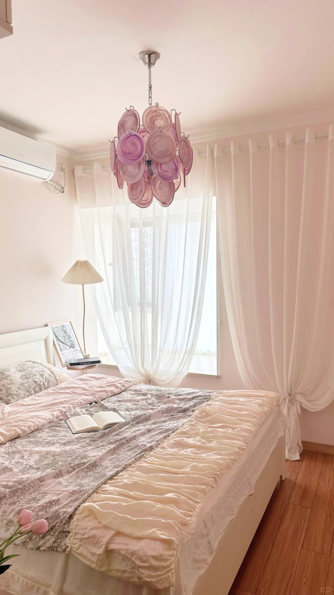 Celisaria lámpara de araña de vidrio Murano rosa vintage con encanto