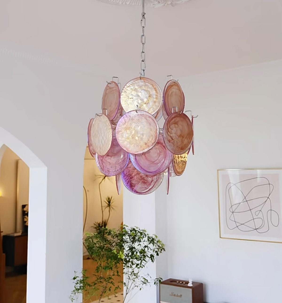 Celisaria lámpara de araña de vidrio Murano rosa vintage con encanto