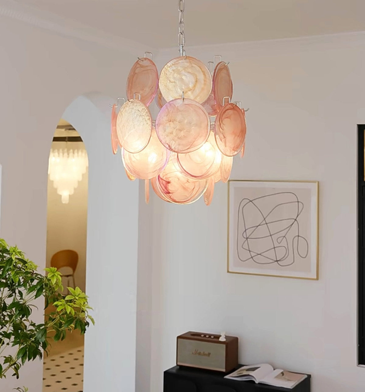 Celisaria lámpara de araña de vidrio Murano rosa vintage con encanto