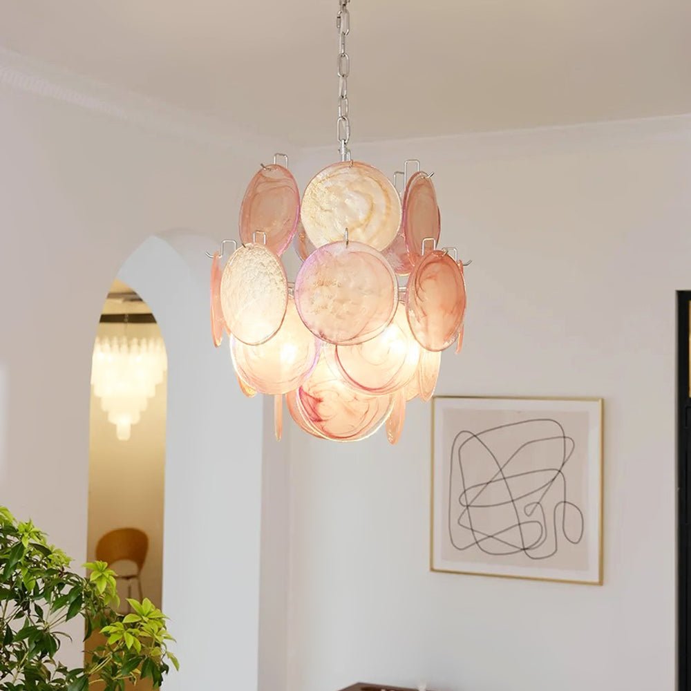 Celisaria lámpara de araña de vidrio Murano rosa vintage con encanto
