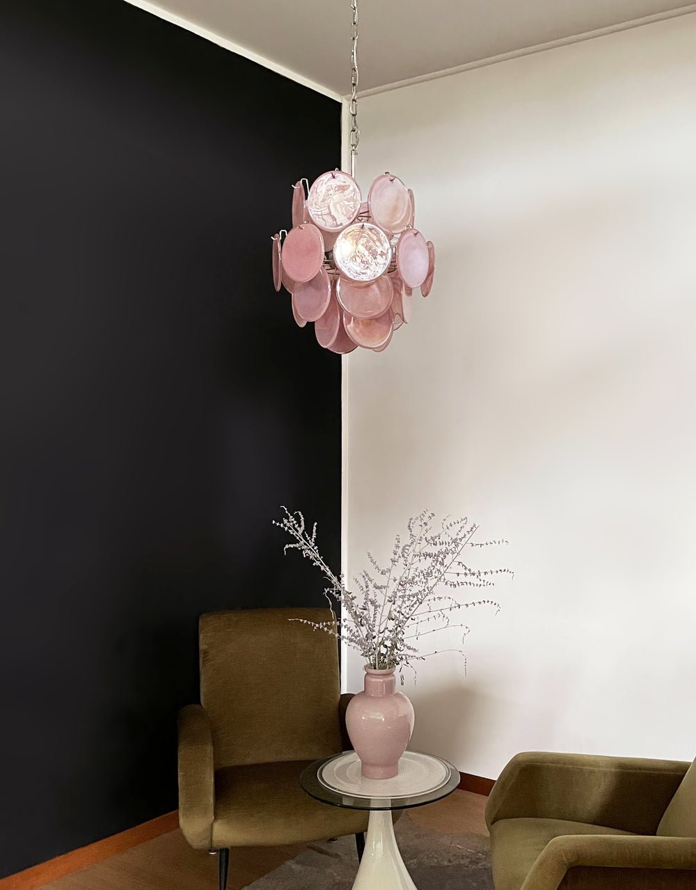 Celisaria lámpara de araña de vidrio Murano rosa vintage con encanto