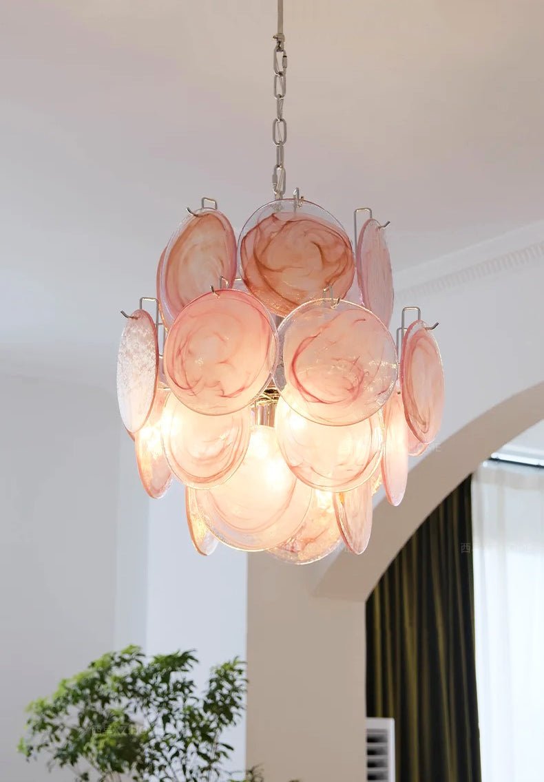 Celisaria lámpara de araña de vidrio Murano rosa vintage con encanto