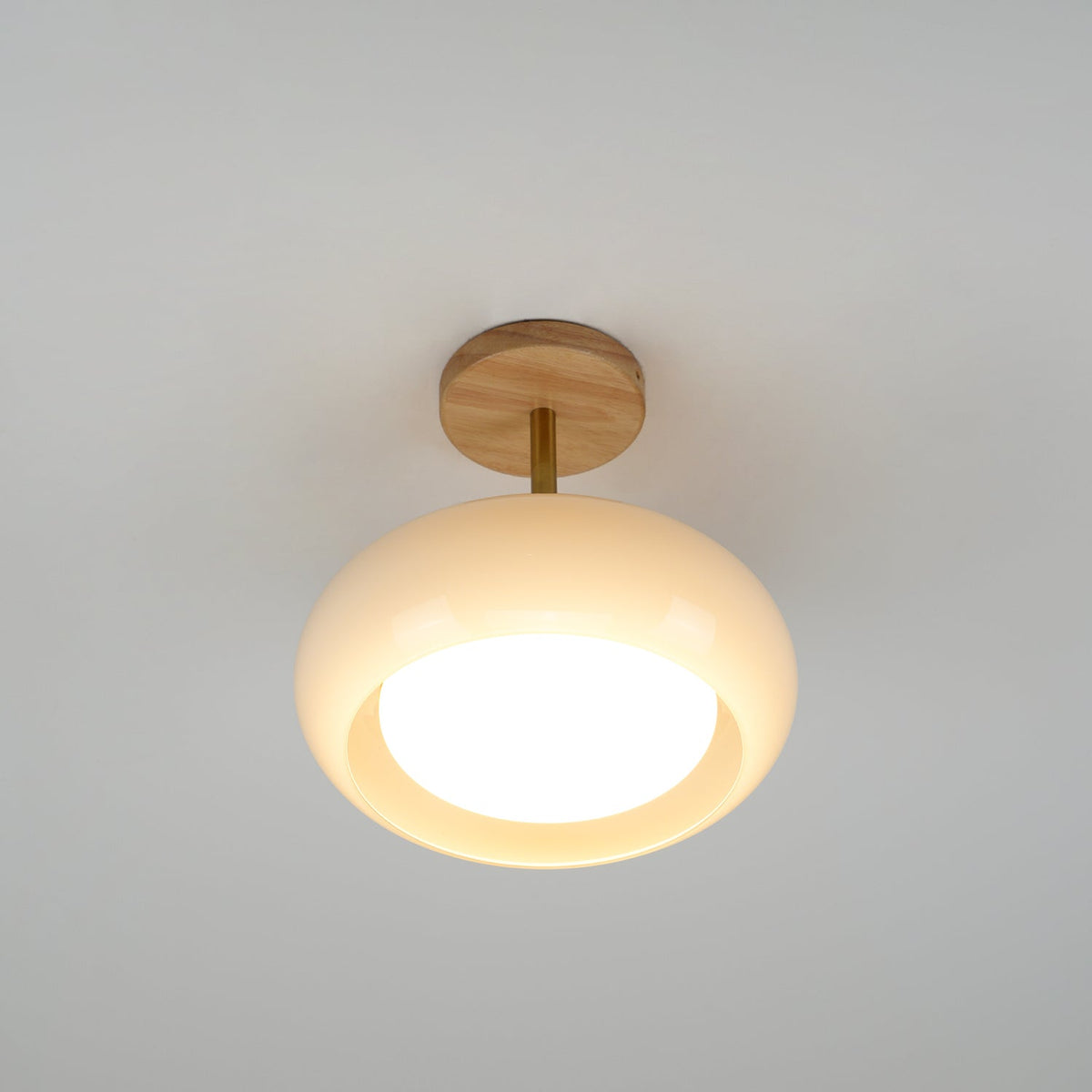 Aldaline lámpara de techo con pantalla de vidrio y madera color natural y naranja