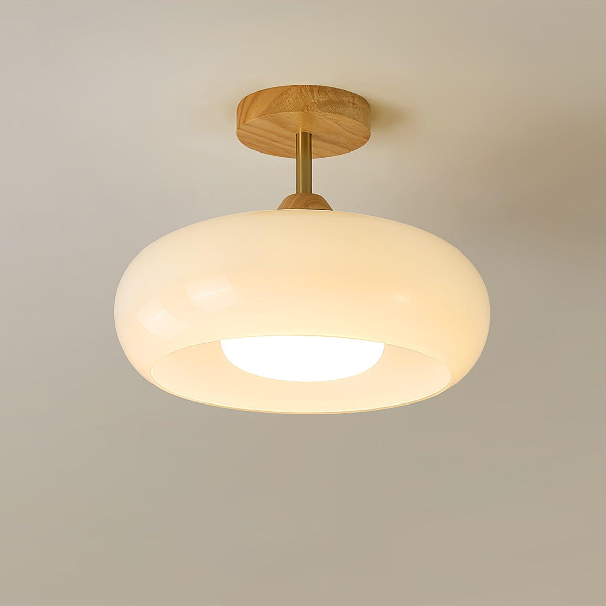 Aldaline lámpara de techo con pantalla de vidrio y madera color natural y naranja