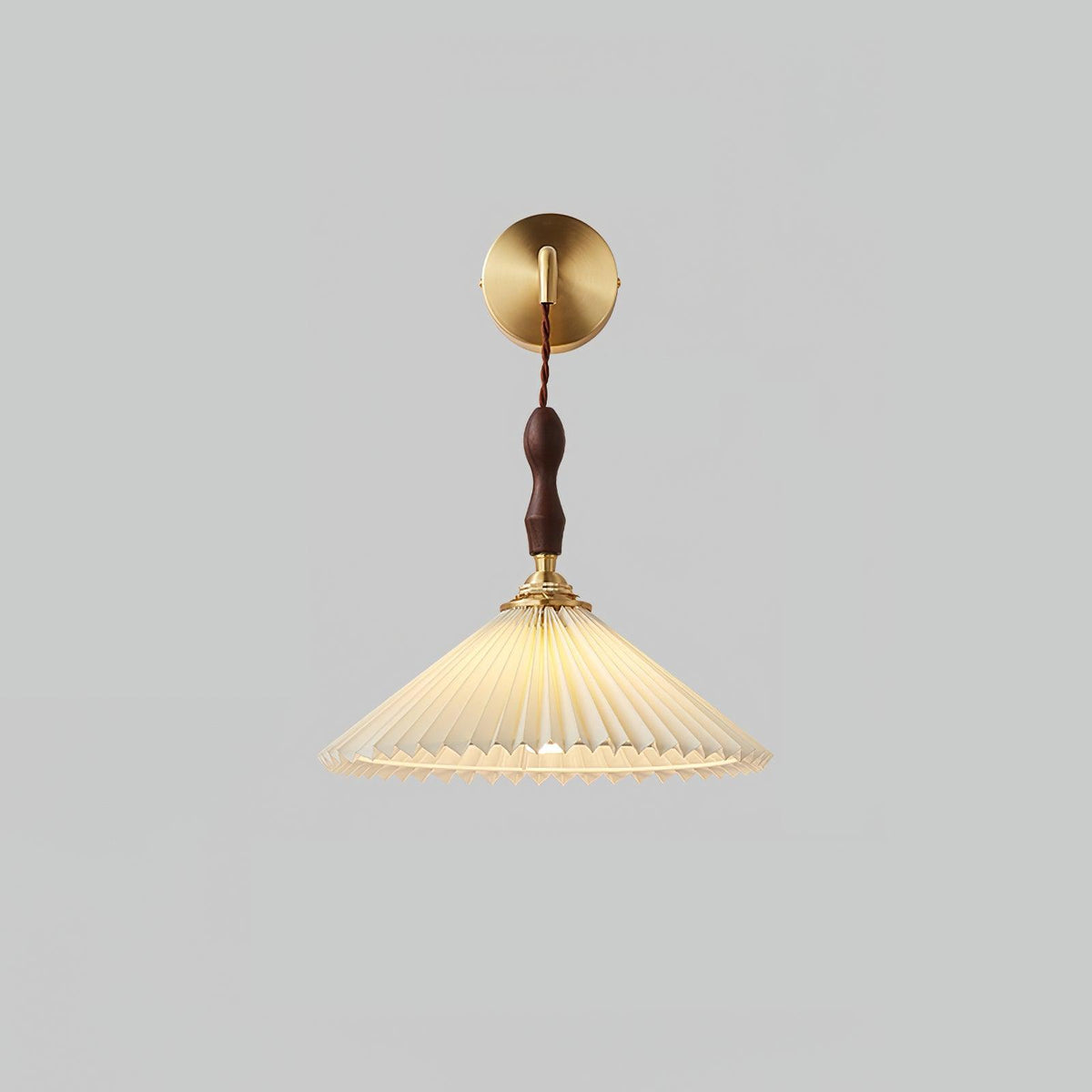Mordan aplique de pared de madera de nogal con pantalla plisada elegancia Premium