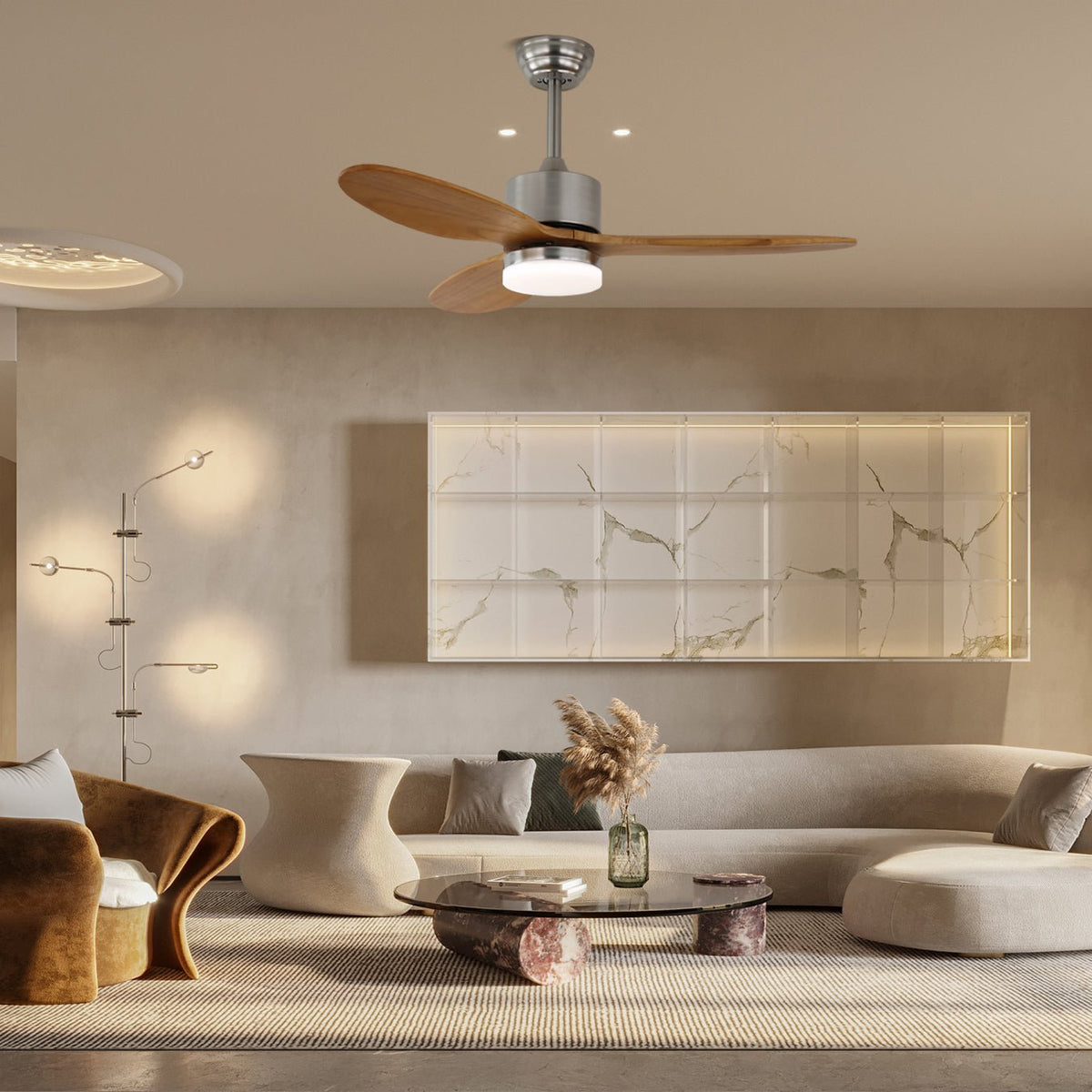 Aldirella ventilador de techo con luz minimalista de madera