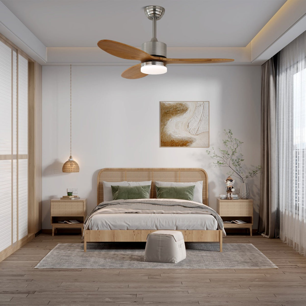 Aldirella ventilador de techo con luz minimalista de madera