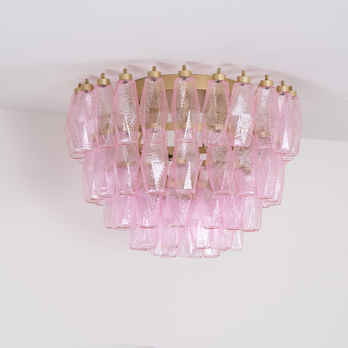 Celelaya lámpara de techo Poliedri en capas de vidrio Murano rosa