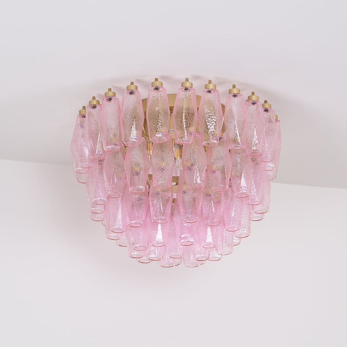 Celelaya lámpara de techo Poliedri en capas de vidrio Murano rosa
