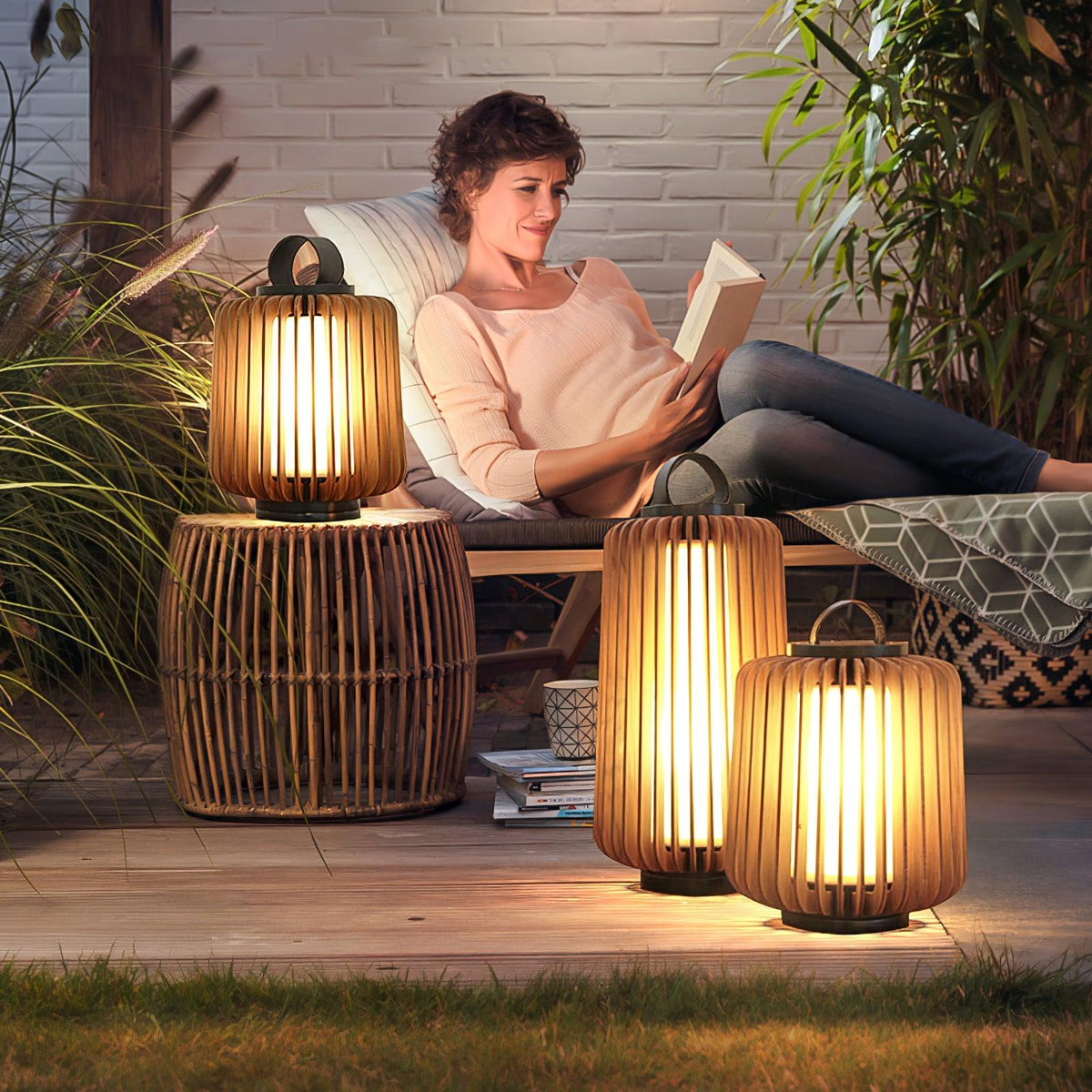 Elvelian luminaria exterior portátil recargable de madera
