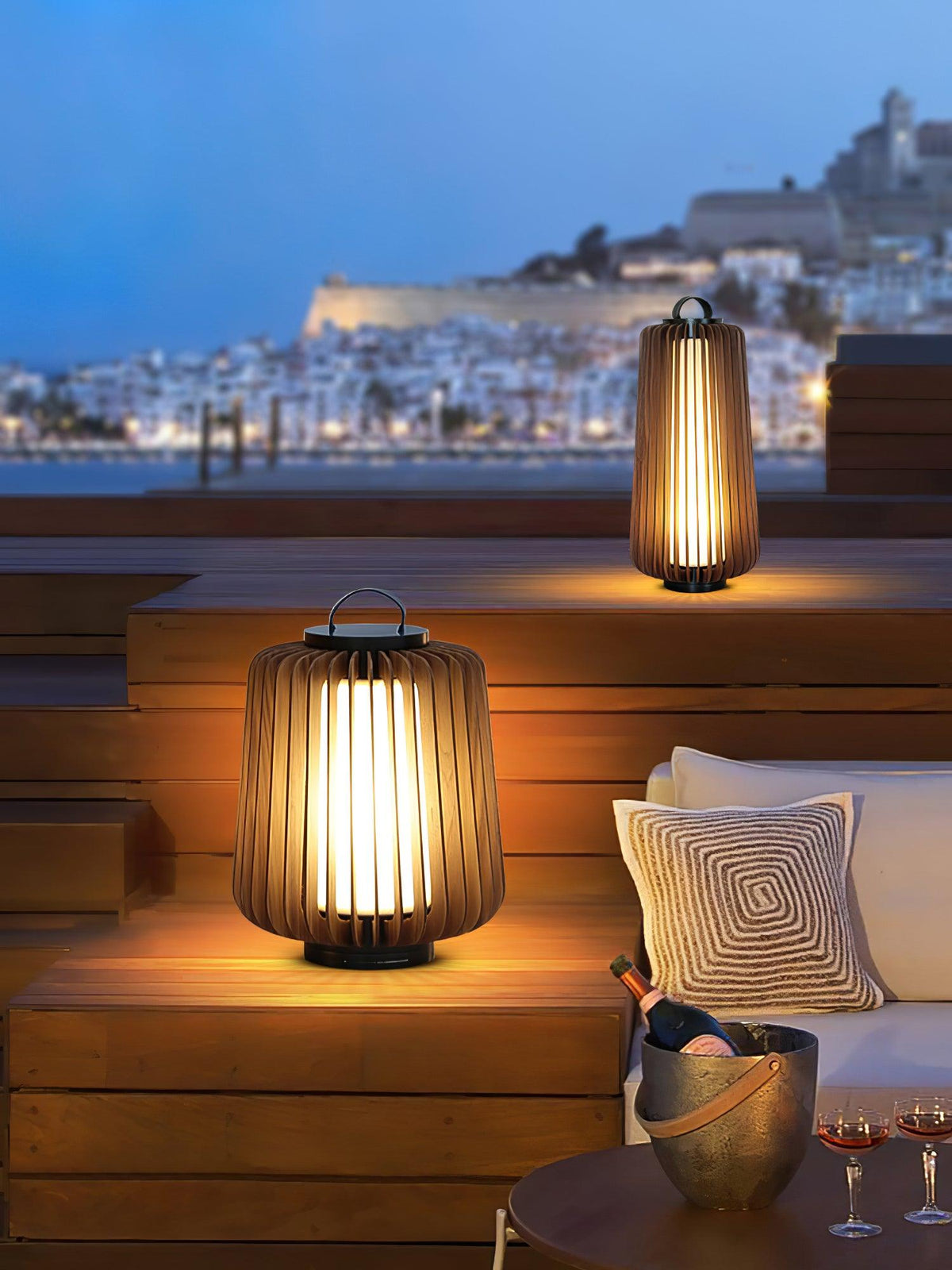 Elvelian luminaria exterior portátil recargable de madera