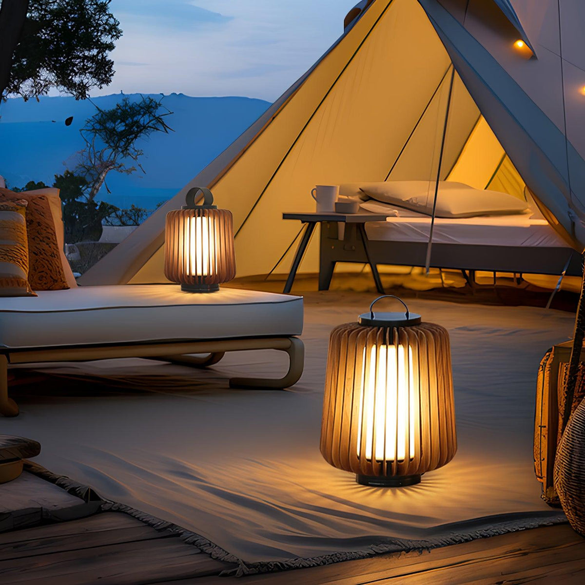 Elvelian luminaria exterior portátil recargable de madera