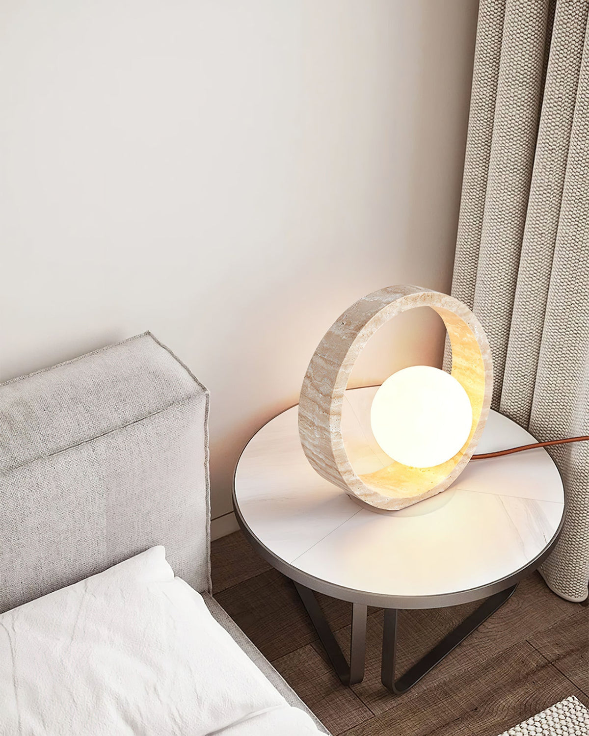 Orzore lámpara de mesa circular de travertino