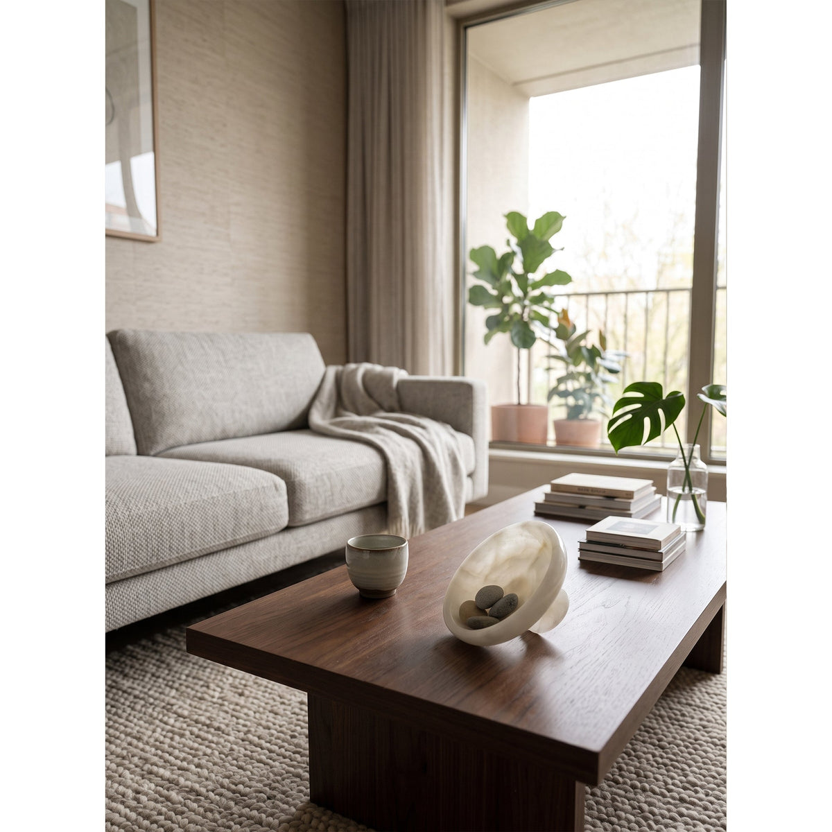 Henswick Cuenco de ónix blanco con pedestal