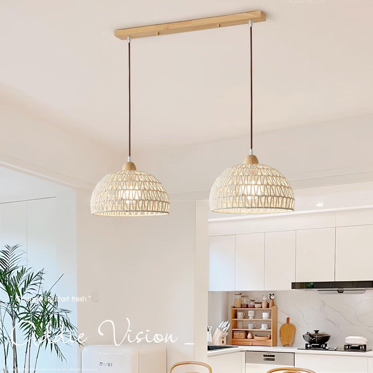 Calyran lámpara colgante de ratán y madera